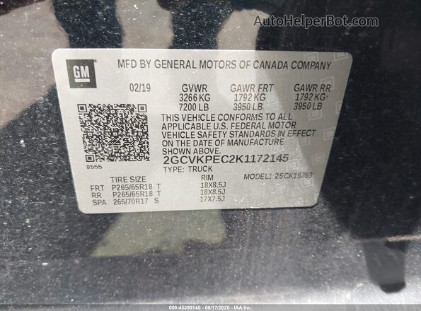 2GCVKPEC2K1172145 2019 CHEVROLET SILVERADO Black Շարժիչի բաժամունքի տեսք