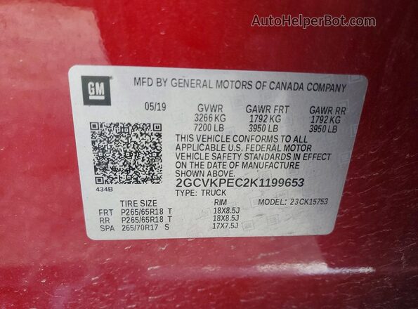 2GCVKPEC2K1199653 2019 CHEVROLET SILVERADO Burgundy 