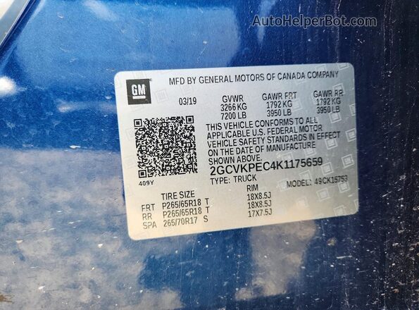 2GCVKPEC4K1175659 2019 CHEVROLET SILVERADO Blue Engine compartment view