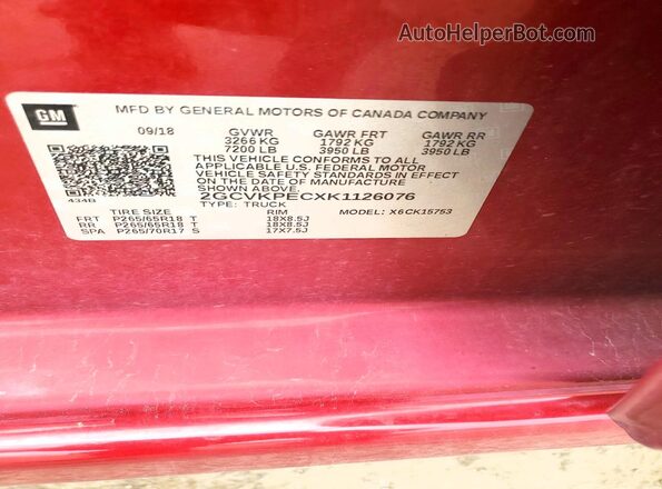 2GCVKPECXK1126076 2019 CHEVROLET SILVERADO Red 