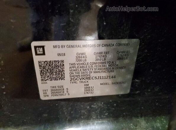 2GCVKREC5J1112144 2018 CHEVROLET SILVERADO Black Widok naklejki z numerem VIN