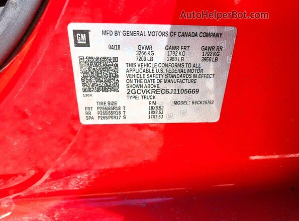 2GCVKREC6J1105669 2018 CHEVROLET SILVERADO Red Вид підкапотного простору