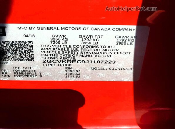 2GCVKREC9J1107223 2018 CHEVROLET SILVERADO Red 