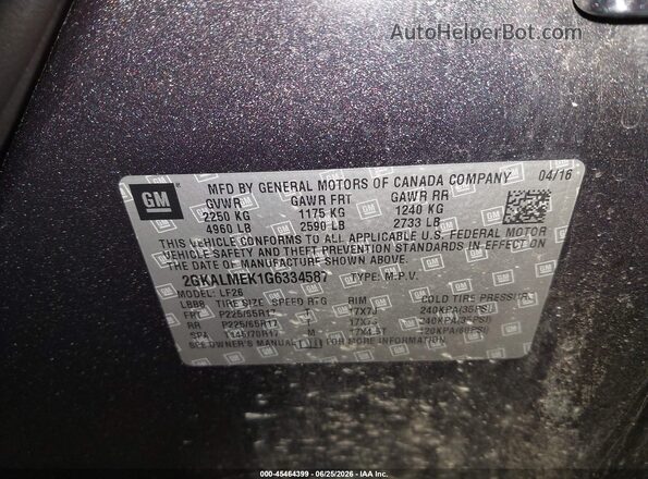 2GKALMEK1G6334587 2016 GMC TERRAIN Black ძრავის განყოფილების ხედი
