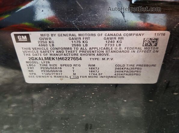 2GKALMEK1H6227654 2017 GMC TERRAIN Black Панорамний вид салону 360°