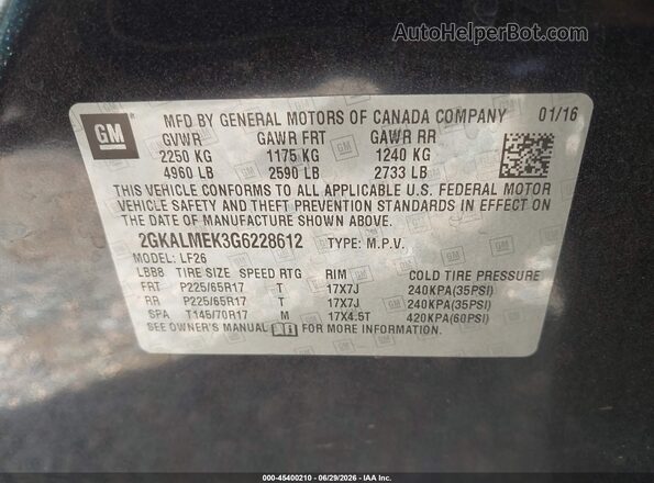 2GKALMEK3G6228612 2016 GMC TERRAIN Black Engine compartment view