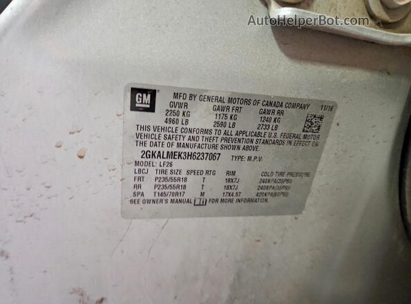 2GKALMEK3H6237067 2017 GMC TERRAIN Silver Vista de la etiqueta del VIN