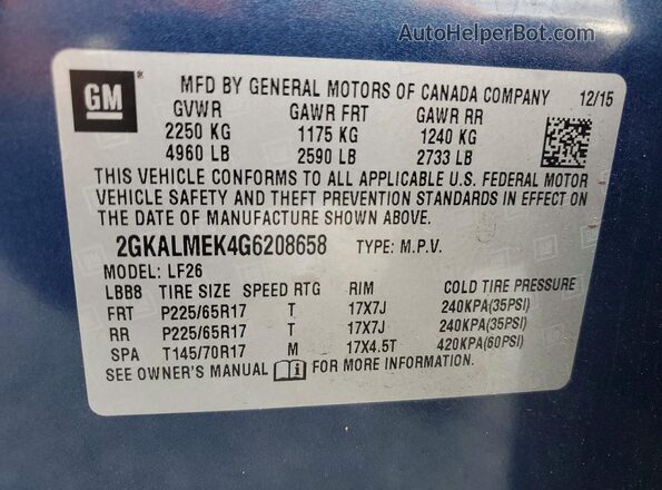 2GKALMEK4G6208658 2016 GMC TERRAIN Blue 