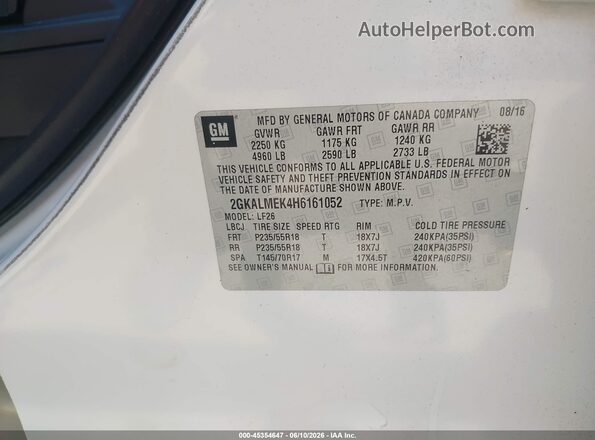 2GKALMEK4H6161052 2017 GMC TERRAIN White Widok komory silnika
