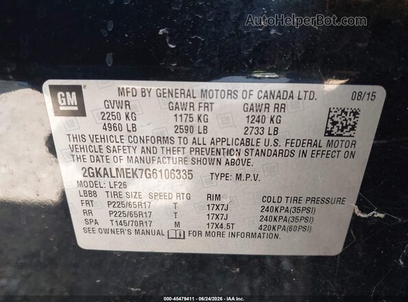 2GKALMEK7G6106335 2016 GMC TERRAIN Black ძრავის განყოფილების ხედი