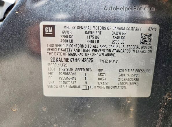 2GKALMEK7H6142625 2017 GMC TERRAIN Gray 