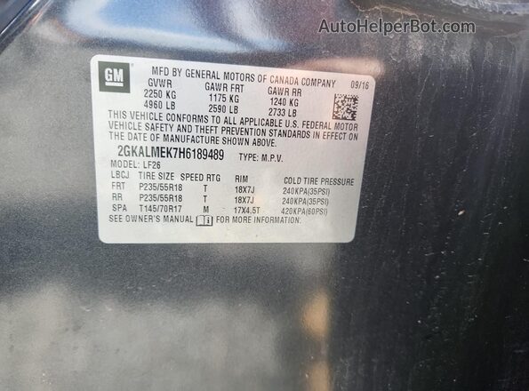 2GKALMEK7H6189489 2017 GMC TERRAIN Black Vista de la etiqueta del VIN