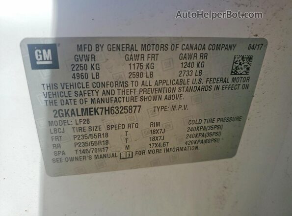 2GKALMEK7H6325877 2017 GMC TERRAIN White 