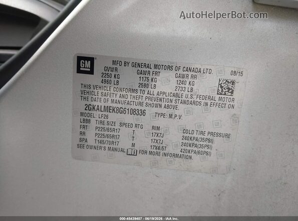2GKALMEK8G6108336 2016 GMC TERRAIN Серебряный Вид подкапотного пространства