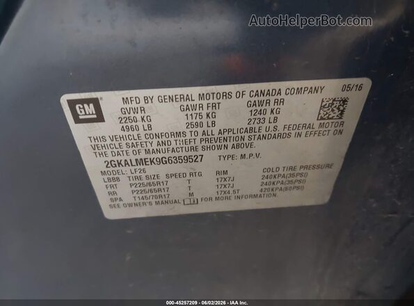 2GKALMEK9G6359527 2016 GMC TERRAIN Синий Вид подкапотного пространства