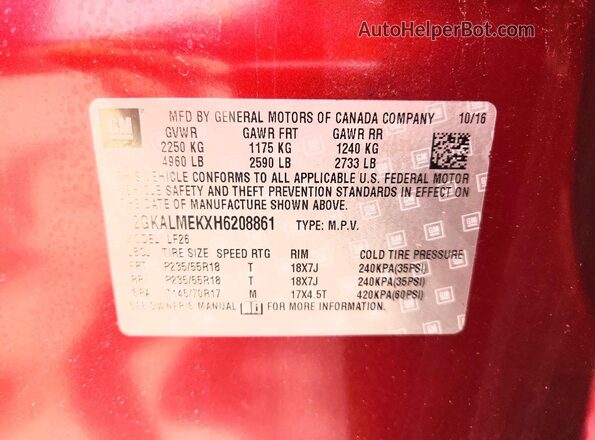 2GKALMEKXH6208861 2017 GMC TERRAIN Red 