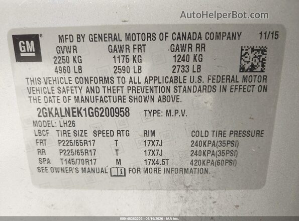 2GKALNEK1G6200958 2016 GMC TERRAIN Silver Շարժիչի բաժամունքի տեսք