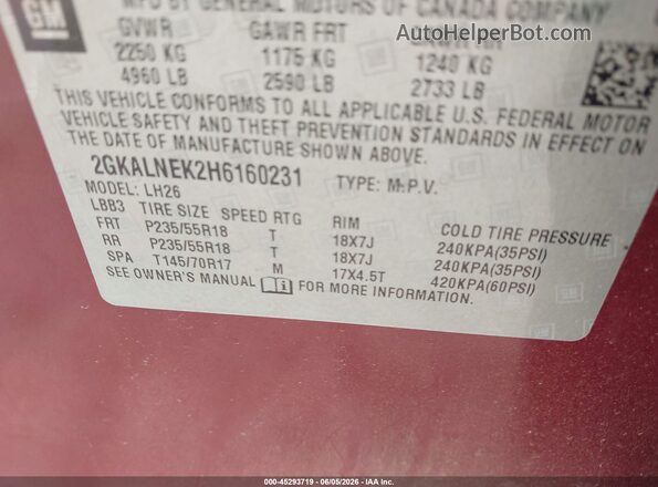 2GKALNEK2H6160231 2017 GMC TERRAIN Red Widok komory silnika