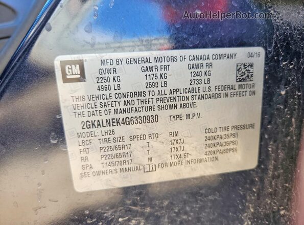 2GKALNEK4G6330930 2016 GMC TERRAIN Black VIN կոդի պիտակի տեսք