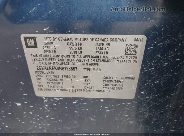 2GKALNEK4H6128557 2017 GMC TERRAIN Blue Engine compartment view