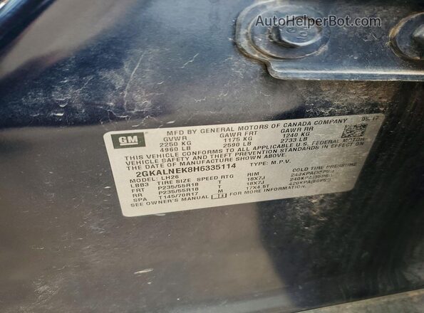 2GKALNEK8H6335114 2017 GMC TERRAIN Blue Вид наклейки з VIN-кодом