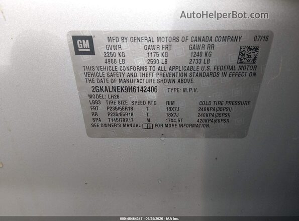 2GKALNEK9H6142406 2017 GMC TERRAIN Silver Widok komory silnika