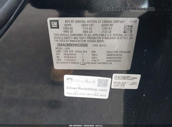 2GKALNEKXH6236956 2017 GMC TERRAIN Black Widok komory silnika
