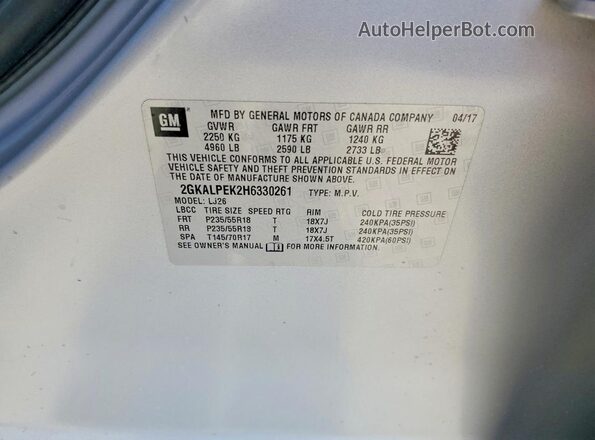 2GKALPEK2H6330261 2017 GMC TERRAIN Silver 