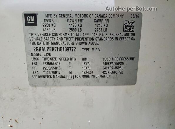2GKALPEK7H6109772 2017 GMC TERRAIN White 