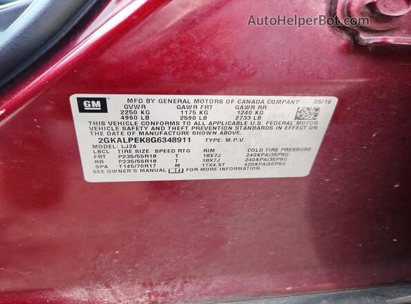 2GKALPEK8G6348911 2016 GMC TERRAIN Burgundy 