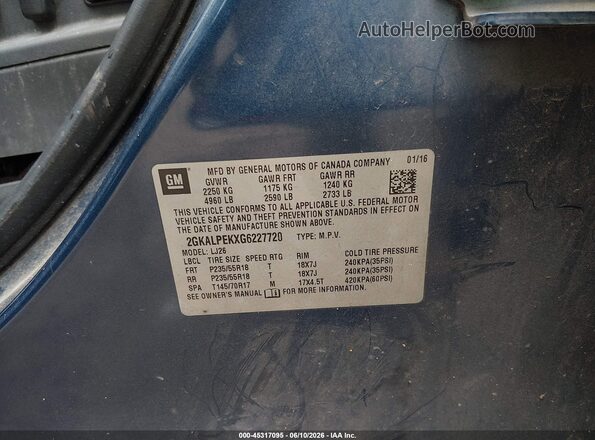 2GKALPEKXG6227720 2016 GMC TERRAIN Blue Engine compartment view