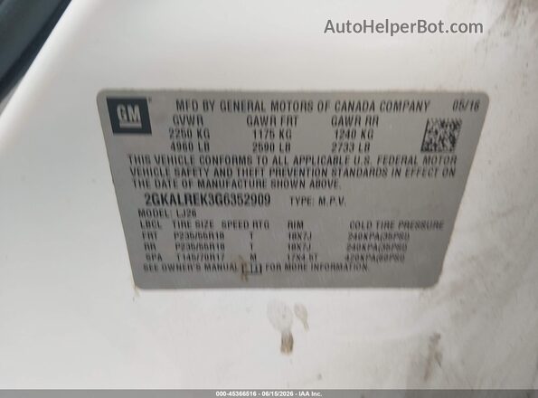 2GKALREK3G6352909 2016 GMC TERRAIN White Շարժիչի բաժամունքի տեսք