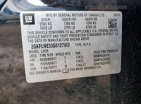 2GKFLNE33G6127963 2016 GMC TERRAIN Black Vista de la etiqueta del VIN