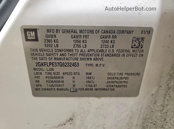 2GKFLPE37G6232453 2016 GMC TERRAIN White 