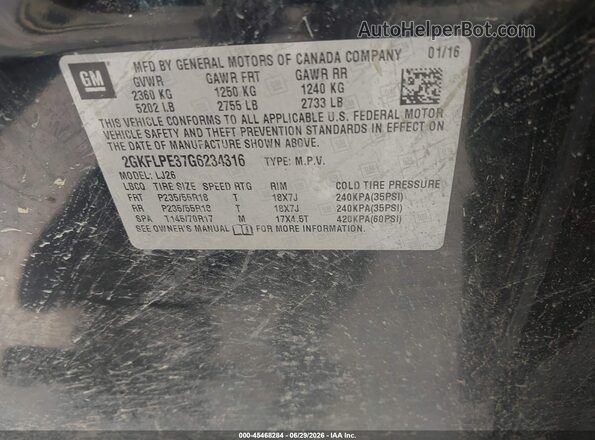 2GKFLPE37G6234316 2016 GMC TERRAIN Black Շարժիչի բաժամունքի տեսք
