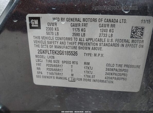 2GKFLTEK2G6185526 2016 GMC TERRAIN Black Vista del compartimento del motor