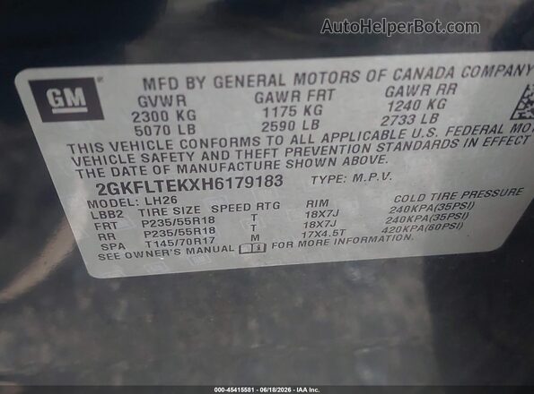 2GKFLTEKXH6179183 2017 GMC TERRAIN Black Widok komory silnika