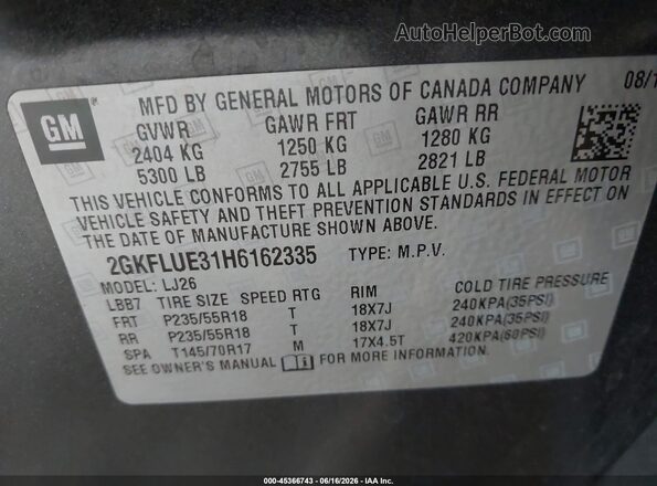2GKFLUE31H6162335 2017 GMC TERRAIN Black Widok komory silnika