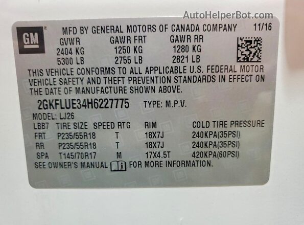 2GKFLUE34H6227775 2017 GMC TERRAIN White Widok wnętrza 360 stopni