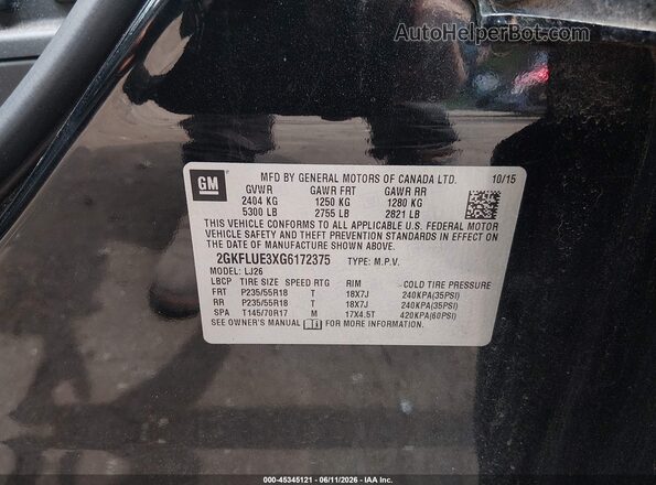 2GKFLUE3XG6172375 2016 GMC TERRAIN Черный Вид подкапотного пространства