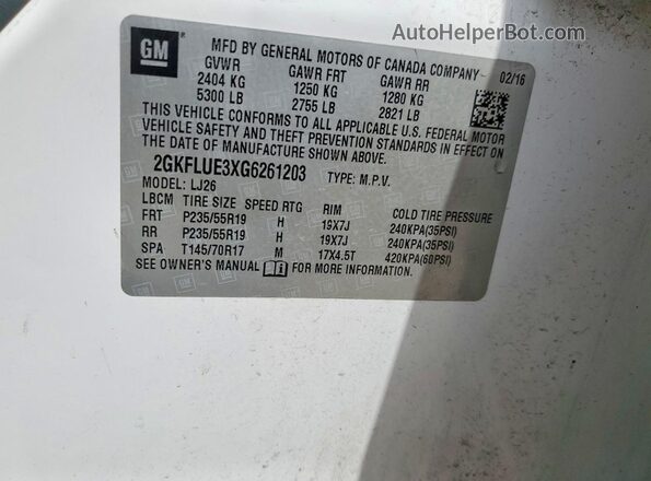 2GKFLUE3XG6261203 2016 GMC TERRAIN White 