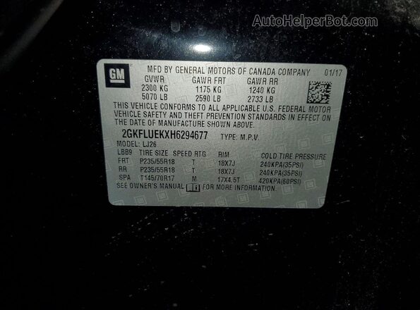 2GKFLUEKXH6294677 2017 GMC TERRAIN Black Vista de la etiqueta del VIN