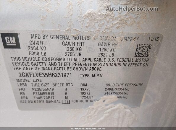 2GKFLVE35H6231971 2017 GMC TERRAIN Серебряный Вид подкапотного пространства