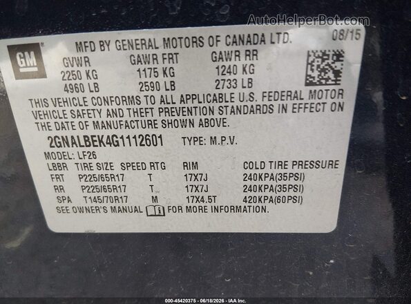 2GNALBEK4G1112601 2016 CHEVROLET EQUINOX Blue Widok komory silnika