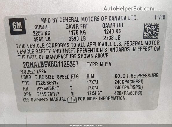 2GNALBEK6G1129397 2016 CHEVROLET EQUINOX Silver Շարժիչի բաժամունքի տեսք