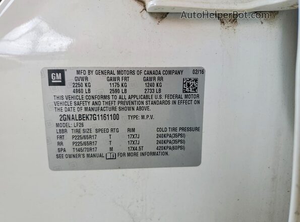 2GNALBEK7G1161100 2016 CHEVROLET EQUINOX White Вид підкапотного простору