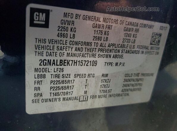2GNALBEK7H1572109 2017 CHEVROLET EQUINOX Blue VIN կոդի պիտակի տեսք