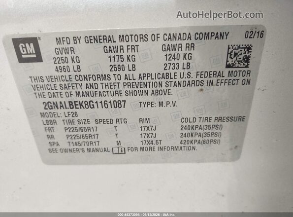 2GNALBEK8G1161087 2016 CHEVROLET EQUINOX Silver Вид підкапотного простору