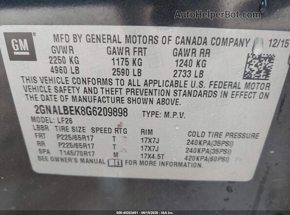 2GNALBEK8G6209898 2016 CHEVROLET EQUINOX Black Շարժիչի բաժամունքի տեսք