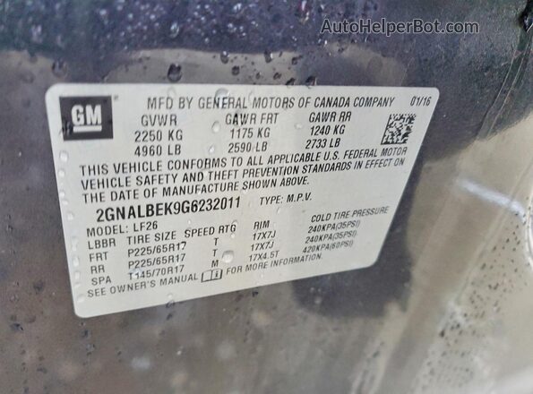 2GNALBEK9G6232011 2016 CHEVROLET EQUINOX Black 